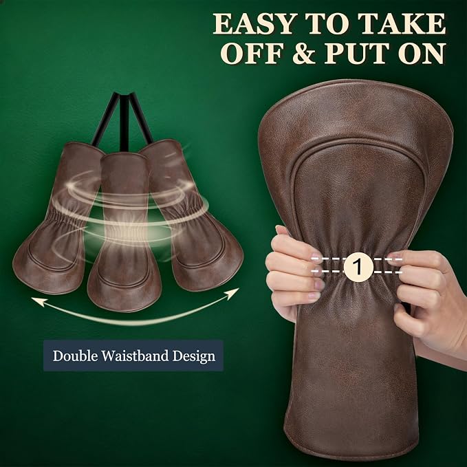 Golf Club Cover Vintage PU Leather Driver Headcover Fariway Wood Headcovers Hybrid Covers with Interchangeable Tags Golf Head Cover for Extra Club Protection