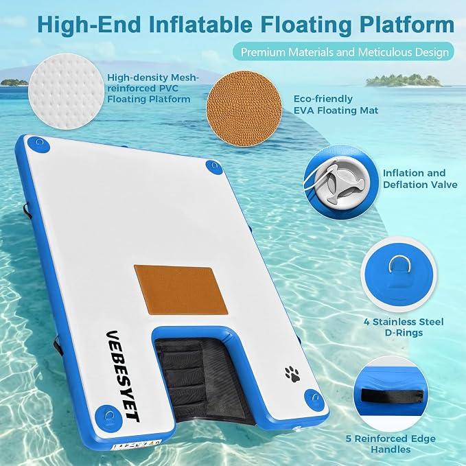 Inflatable Dock with Water Ramp, 6 inch Thick Non-Slip Inflatable Floating Dock for Dogs & Adults, Durable Drop-Stitch Floating Dock Platform for Lake, Ocean, Swimming & Fishing