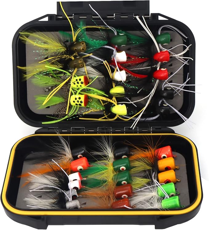 Fly Fishing Flies Assortment Kit Dry Wet Nyphms Tenkara Popper Streamer Woolly Bugger for Trout Bass Salmon Steelhead with Fly Box