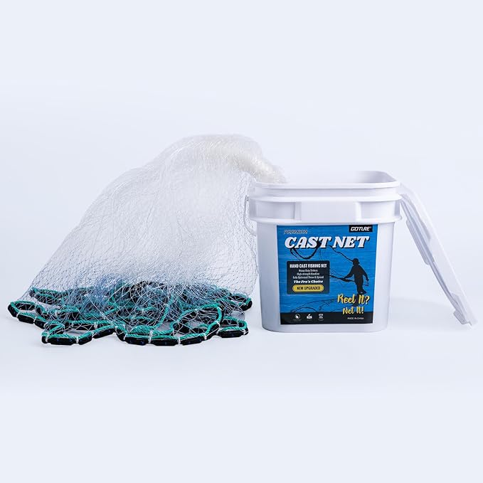 Goture American Fishing Cast Net Saltwater Freshwater,3/8in Mesh Size Casting Net for Bait Fish Shrimp Trap,Heavy Duty Sinkers Dual Color Double Selvage,3ft-12ft Radius Throw Cast Net with Needle