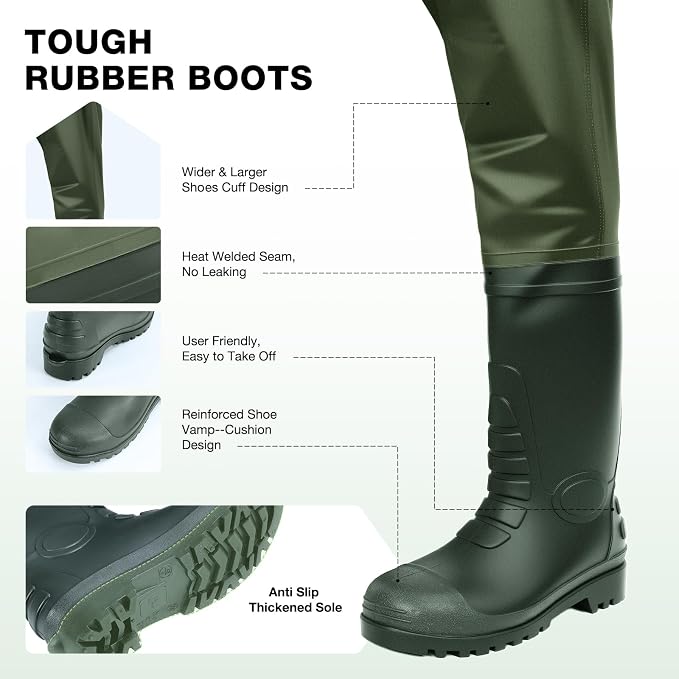Lekesky Fly Fishing Chest Waders with Boots for Men Women, US Sizes 5–14,2-Ply Nylon/Pvc Waterproof Waders