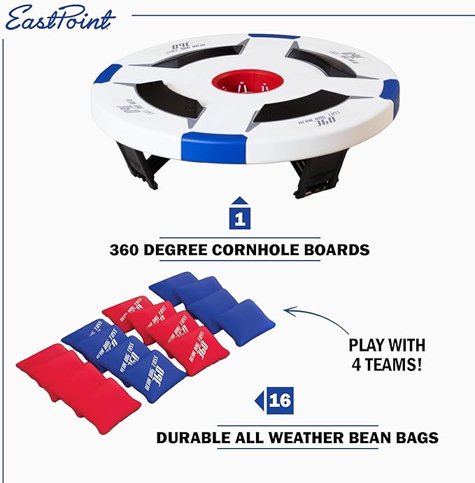 EastPoint Bean Bag Knockout Cornhole Board Set - Pack of 1 Board & 16 Bags - 360 Degree Cornhole Action for Backyard Games - Weatherproof Play for Outdoor Games