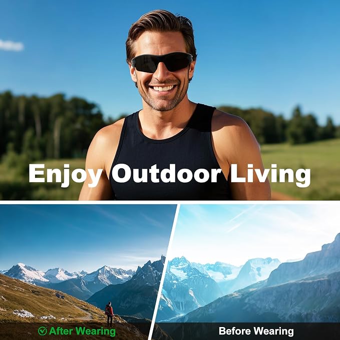 Attractive Bifocal Reading Sunglasses for Men, Durable TR90 Semi Rimless Wrap Around Design Sun Readers, UV400 Near-Far Sun Glass Built in Outdoor Sports/Driving/Finshing Dark Glasses, +1.25