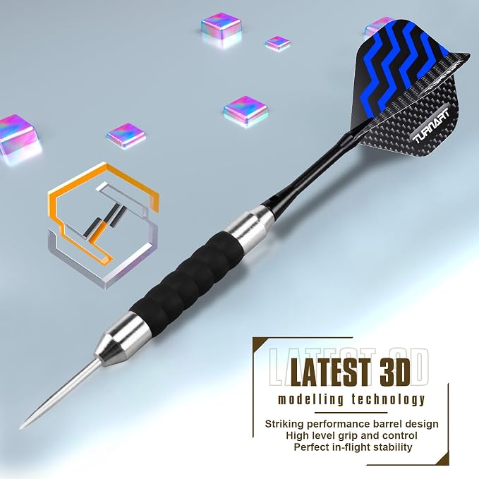 Turnart Darts Metal Tip Set - Steel Tip Darts Darts Set Professional Metal Darts 12 pcs 22/24 Grams Pro Dart Set with Stylish Case Aluminum Shafts Extra 9 Flights