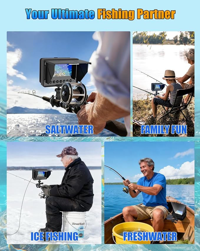 Underwater Fishing Camera, 4.3" HD 1200TVL Fish Finder Camera with 98ft Cable, 8500mAh Battery, 3X Zoom, 6 White & 6 IR LEDs for Ice Fishing, Sea & River, Portable Video Aquarium Camera(Easy to Use)