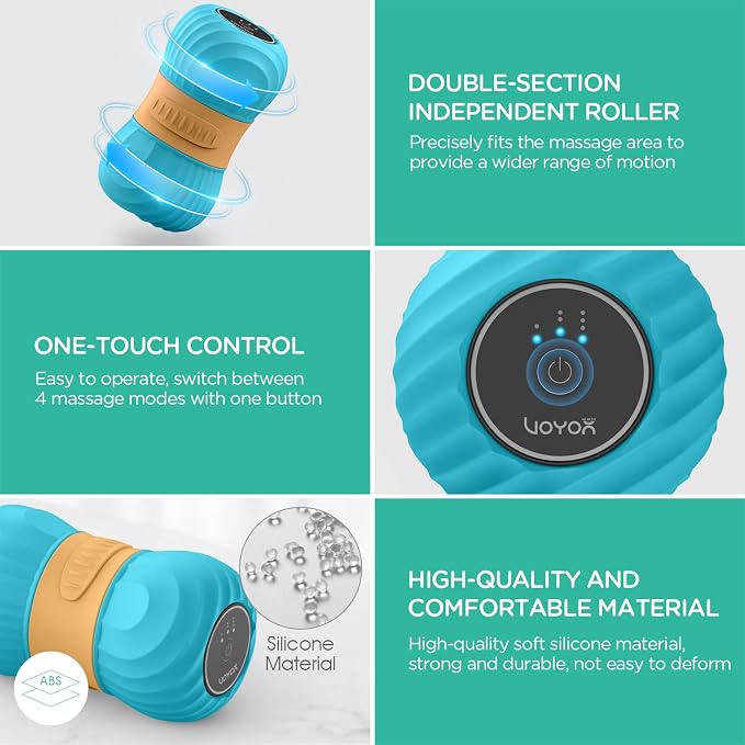 Vibrating Peanut Massage Ball Roller, Electric Double Lacrosse Massage Ball with 4 Intensities for Muscle Pain Relief, Rechargeable Deep Tissue Massage, Yoga Sports Fitness MB300 (Blue)
