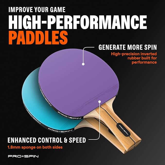 PRO-SPIN Ping Pong Paddles - High-Performance Set with Premium Table Tennis Rackets, 3-Star Ping Pong Balls, Compact Storage Case | Professional Quality Ping Pong Paddle Set | Indoor & Outdoor Games