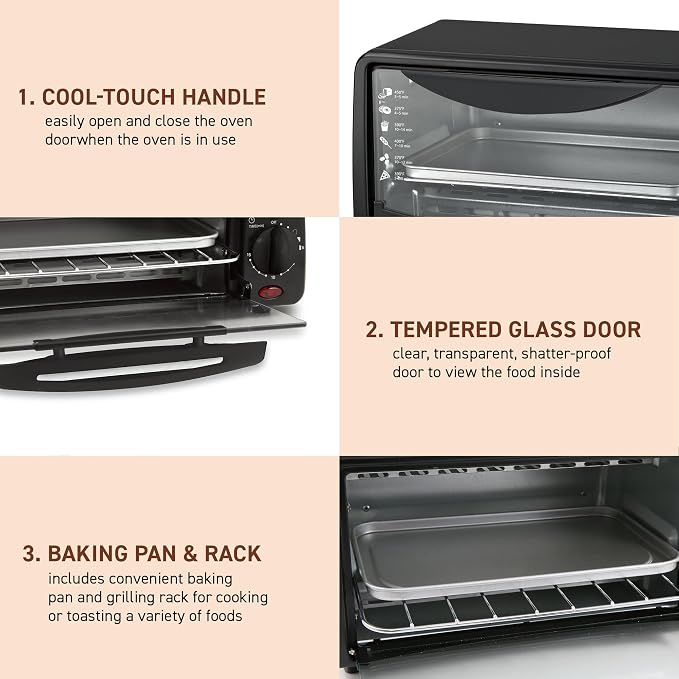 Elite Gourmet ETO236 Personal Compact 2 Slice Countertop Toaster Oven with 15 Minute Timer & Adjustable Temperature,Bake,Broil,& Toast,Black,(Pack of 6)
