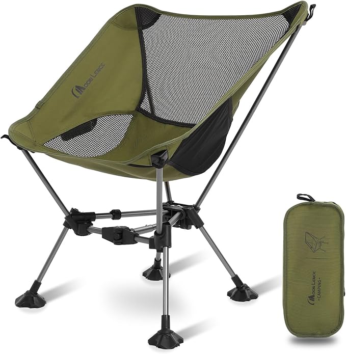 MOON LENCE Portable Camping Chair，Lightweight Backpacking Hiking Chairs,Compact,Foldable,with Anti-Sinking Large Feet for Beach,330 lbs Capacity (Green, Plus)