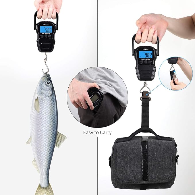 HEETA Fish Scale Up to 110lb/50kg, 2 AAA Batteries Included (Black) Bundled with Self Inflating Sleeping Pad with Electric Pump, 4" Ultra Thick Memory Foam Camping Mattress