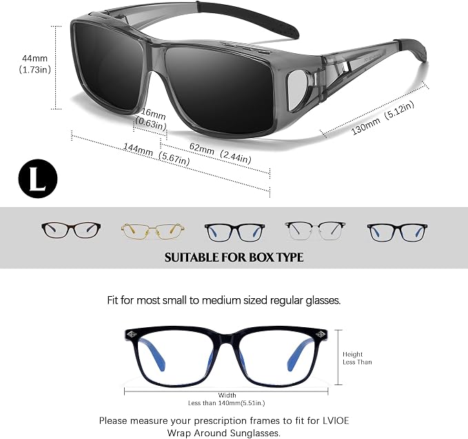 LVIOE Over Glasses Sunglasses Wrap Around Polarized Sunglasses for Men Women Fit Over Prescription Glasses with UV Protection