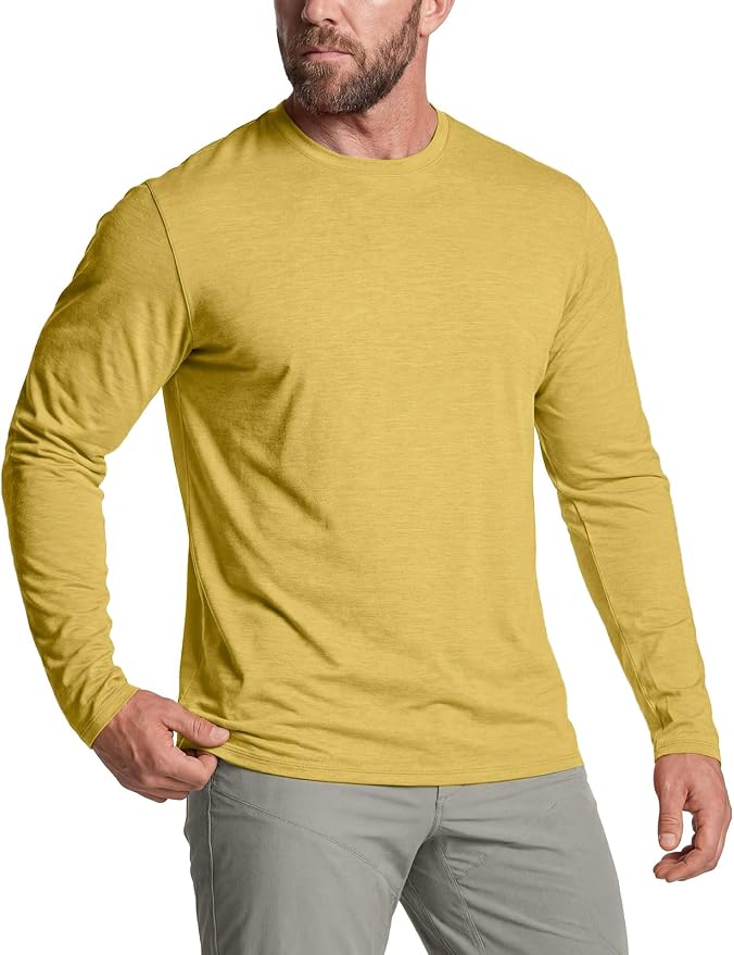 CQR Men's UPF 50+ Sun Protection Long Sleeve Quick Dry Athletic Shirts, Stretch Running Workout Hiking T-Shirts