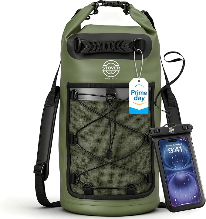 STOVER 5/10/25/30/40/55L Waterproof Dry Bag- Roll-Top Backpack w/Phone Case- Kayaking, Hiking, Camping, Boating- Men/Women