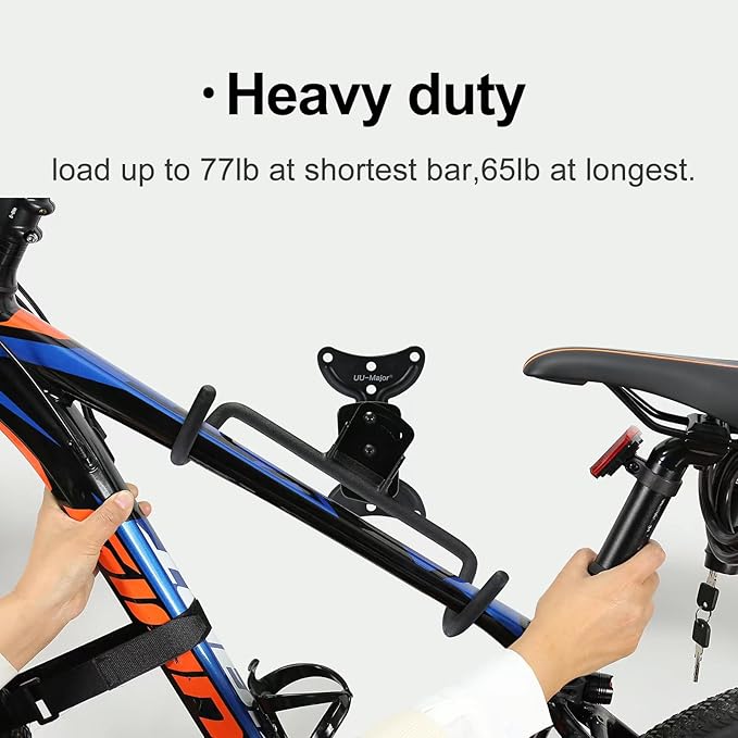 UU-Major Bike Wall Mount,Heavy Duty Bike Hanger, Mounted Bike Hook for Garage Wall,Horizontal Bike Rack for MTB,Road And Hybrid Bikes Storage,Thicker Metal With Rubber Coating.(Adjustable*2 Pack)