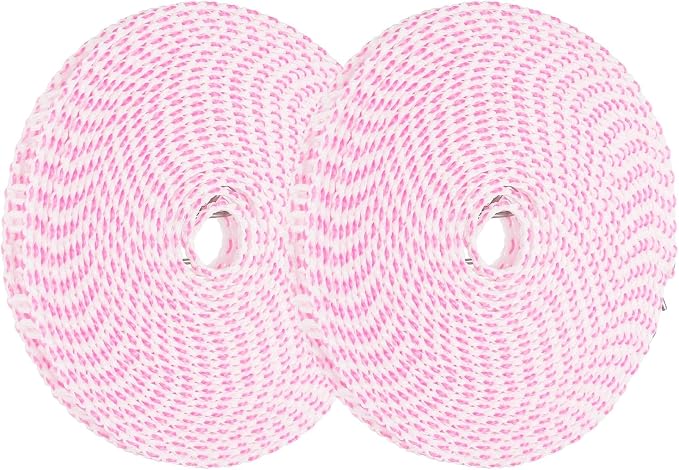 uxcell 2 Pcs Portable Travel Clothesline, 26.2ft Clothes Line Outdoors Travel Hanger Foldable Clothesline Rope with Hooks for Camping Hotel Backyard Home Cruise Ship, Pink