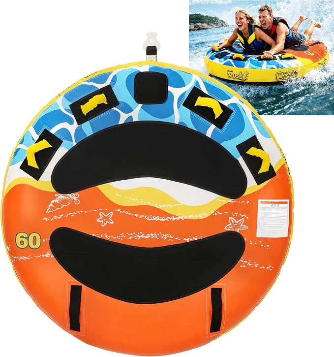 Heavy-Duty Towable Tube for Boating, Boat Tubes with Nylon Cover, Inflatable Water Sport Towables with Front Back Tow Points, Super Round Design