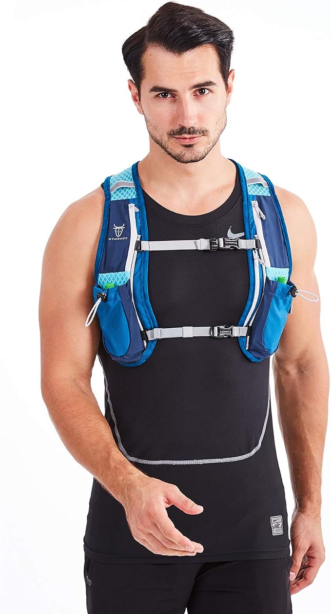 UTOBEST Running Vest, 5L Hydration Vest Lightweight, Breathable and Sweatproof Running Backpack, Adjustable Running Hydration Vest for Trail Running Marathon Race Jogging Cycling