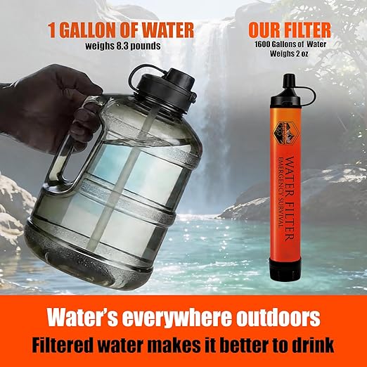 5-Pack Personal Water Filter Straw with Emergency Whistle, Portable Reusable Survival Filter for Family Camping, Hiking, Backpacking & Emergency Preparedness