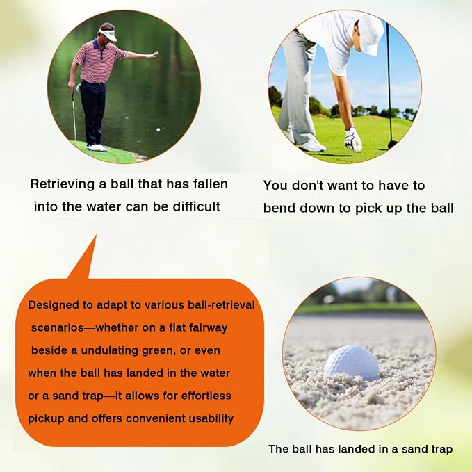 Golf Ball Retriever — Freely Extendable Stainless Steel Shaft, Hexagonal Ball-Gripper, and Secure, Non-Slip Handle