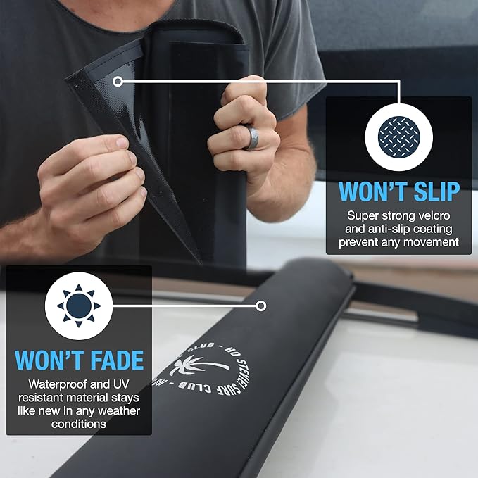 Ho Stevie! Surfboard/SUP Aero Roof Rack Pads (Set of 2 Pads, 28" or 17") for Cars with Crossbars (17")