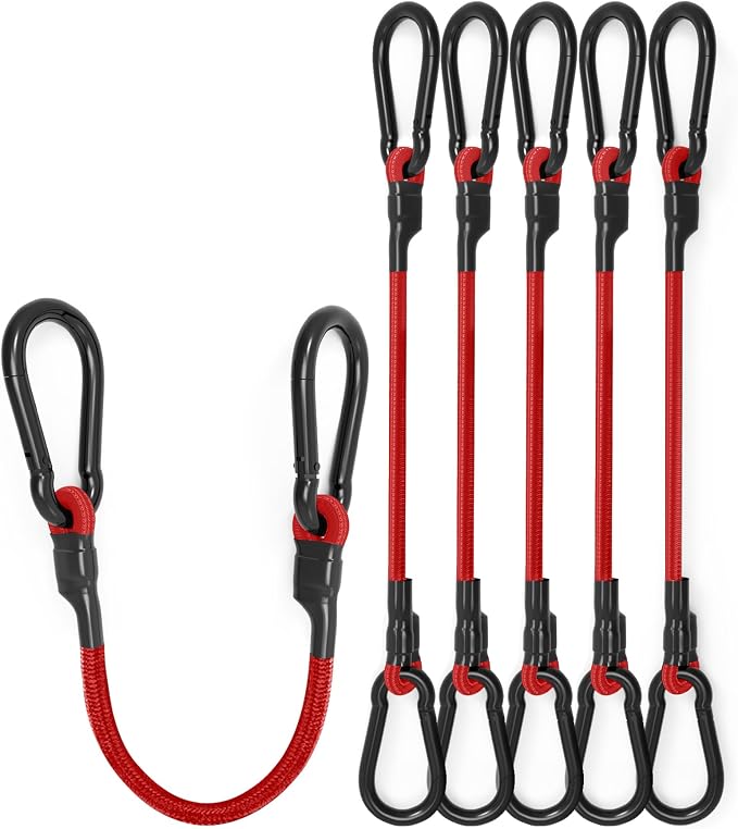 8 Pcs 48 Inch Heavy Duty Carabiner Bungee Cord Outdoor with 190 Lbs Max Break Strength, Bungee Straps with Upgraded Carabiner Hooks for Luggage Rack, Cargo, Hand Carts, Bike, Camping, etc (Red)