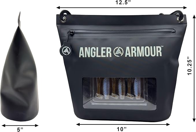 Angler Armour Waterproof Fishing Dry Bag, Fully Submersible Fishing Dry Bags, Heavy Duty Waterproof Gear Storage for Wade Fishing, Kayak, Boat, Jet Ski, Beach & Watersports (Black, Large (6L))