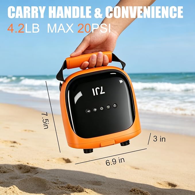 20PSI Electric Paddle Board Pump,USB Rechargeable SUP Pump,Intelligent Air Pump Dual Stage Inflate & Deflate,12V DC Plug for Stand up Paddle Boards,Kayak,Inflatables,Boats,Tent,Kite Wings