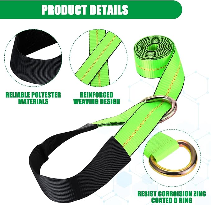12 Pack Lasso Tow Truck Straps with D Ring 11, 000 Lbs Break Strength D Ring Auto Tie Down Wheel Lift Trailer Strap for Hauling Utv SUV Wrecker Rollback (2" X 8ft)