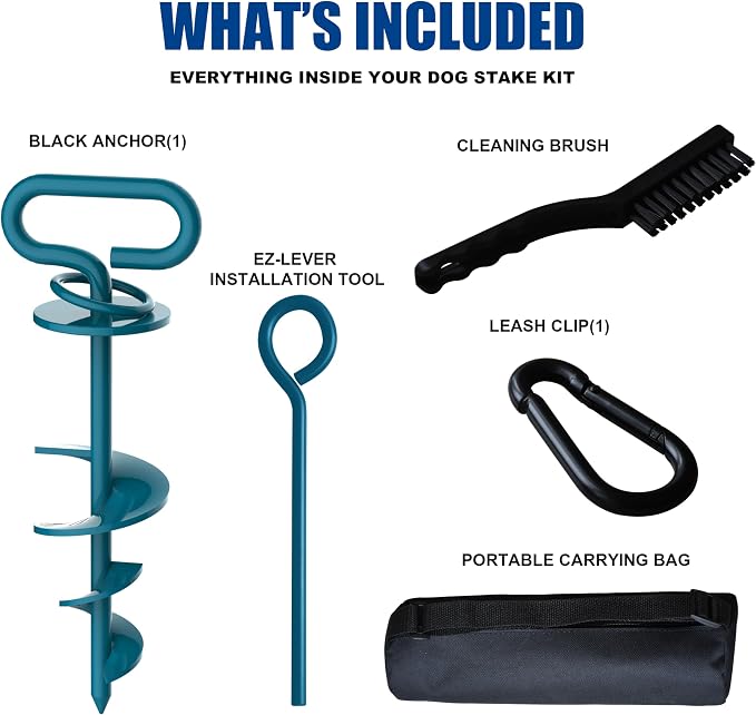 Eurmax USA Ground Stakes - Heavy Duty in Ground Anchor for Large Dogs up to 210 Lbs, Secure No-Tangle Pet Runner for Yard, Beach & Camping, Quick Easy Install Dog Tie Out Stake(Navy Blue)
