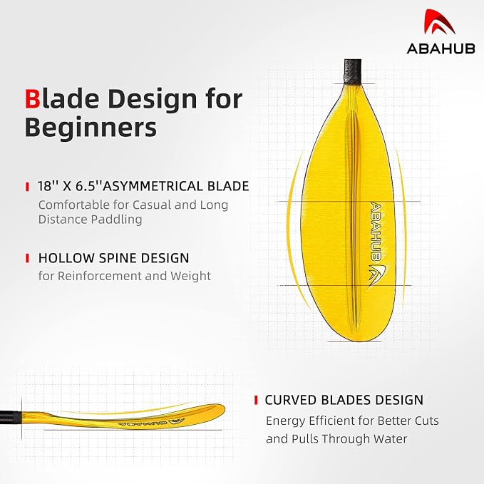 Abahub 1 x Carbon Kayak Paddles, 90.5 Inches Kayaking Oars for Boating, Canoeing with Free Paddle Leash, Carbon Fiber Shaft Black/Blue/Green/Orange/Yellow/White/Red Plastic Blades