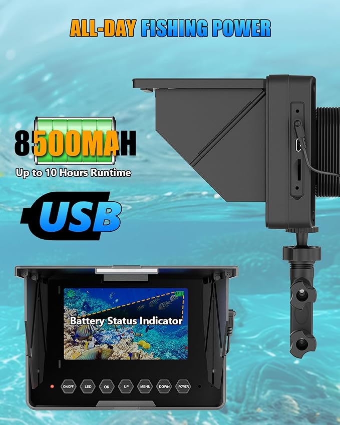 Underwater Fishing Camera, 4.3" HD 1200TVL Fish Finder Camera with 98ft Cable, 8500mAh Battery, 3X Zoom, 6 White & 6 IR LEDs for Ice Fishing, Sea & River, Portable Video Aquarium Camera(Easy to Use)