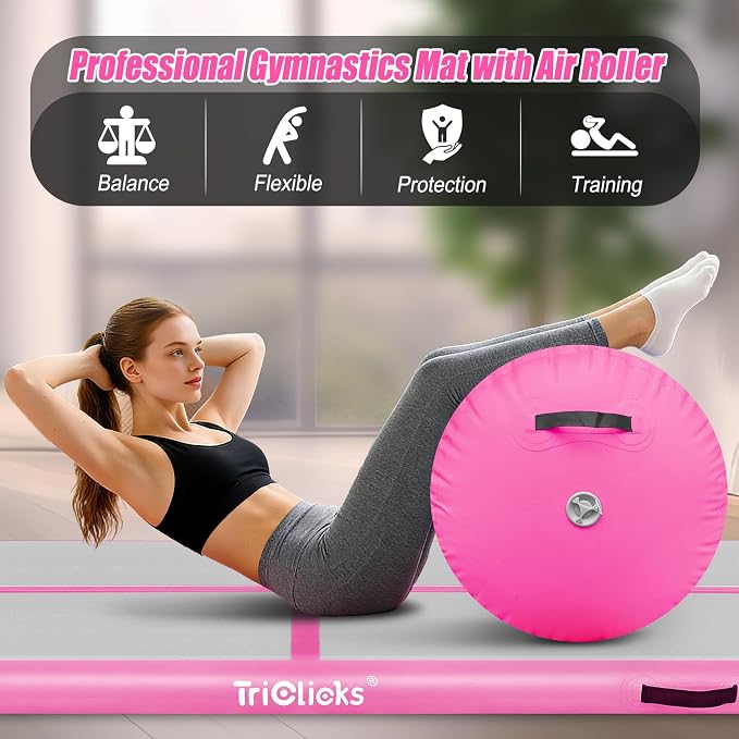Triclicks Gymnastics Barrel Inflatable Air Roller Barrel Tumble Track Equipment Octagon Mat for Backhandspring Trainer Yoga Cheerleading Home Use Gym Without Pump