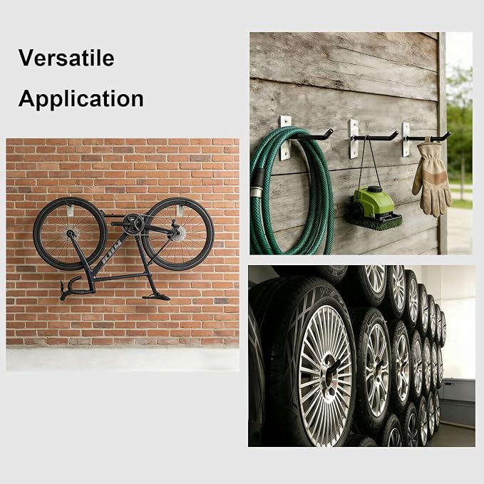 Sinoer 10-Inch Heavy Duty Steel Tire Rack Wall Mount (4-Pack) – Anti-Slip Garage Tires Hooks for Tire, Wheel, Ladder, Bike & Tool Storage – Garage Organization Hanger with Screws & Anchors, Black