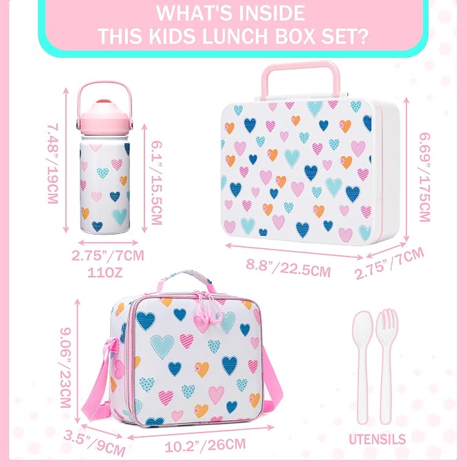 Kids Bento Lunch Box with 6 Compartments Girls Lunch Box with Lunch Bag,Stainless Steel Water Bottle,Ice Pack & Utensils Set,Birthday Gifts for Ages 3-12 Back to School Toddler Girls