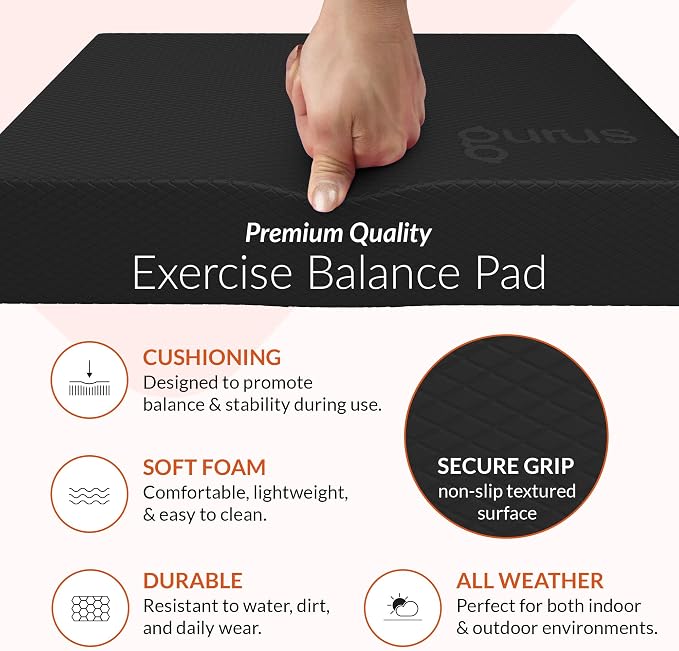 Gurus Balance Pad – High-Density Foam Balance Pad Physical Therapy for Stability & Strength, Exercise Foam Pad for Balancing, Non-Slip Lightweight Trainer for Home Gym & Rehab (Black)