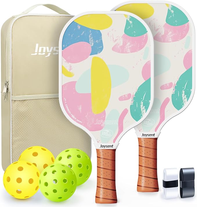 Pickleball Paddles Set, USAPA Approved Carbon Fiber Pickleball Set of 2 with Beginner Pickleball Rackets, Indoor Outdoor Pickle Balls for Adults Men Women, JT-1