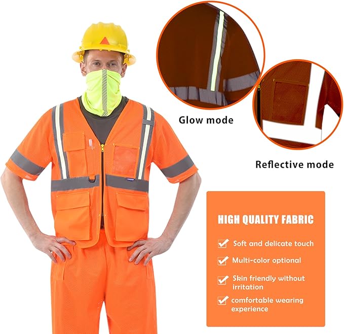 A-SAFETY Big and tall High vis Reflective Mesh safety Vest ANSI Class 3,with Pockets and Zipper
