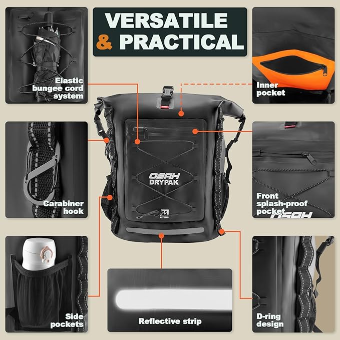 OSAH DRYPAK Waterproof Backpack Dry Bag 35L/55L/85L– Heavy Duty Roll-Top Hiking Backpack for Travel, Kayaking, Boating, Camping, Rafting and Fishing