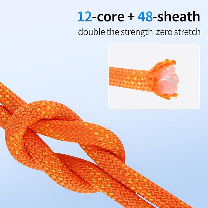100Ft 1/2 Inch Heavy Duty Climbing Rope - for Tree Swing, Pulling, Outdoor & Gym Use (Orange)