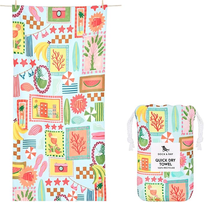 Dock & Bay Beach Towel - Quick Dry, Sand Free - Compact, Lightweight - 100% Recycled - Includes Bag - Wish You were Here - Large (160x90cm, 63x35)