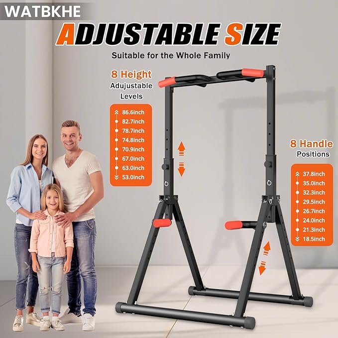 WATBKHE Power Tower Pull Up Dip Station Foldable, Pull Up Bar Station Adjustable, Multi-Function Home Gym, Strength Training Fitness Equipment, Triangular Design, for Home Outdoor