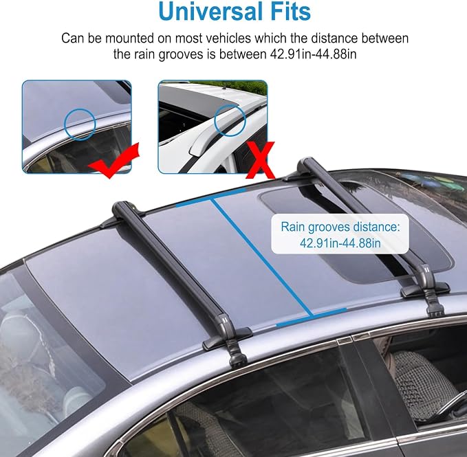 Universal Roof Rack Crossbars, 43" Aluminum Crossbars with Anti-Theft Lock Adjustable Window Frame for Car Without Side Rails for Bike Kayak Cargo Luggage, 165LBS Capacity Black