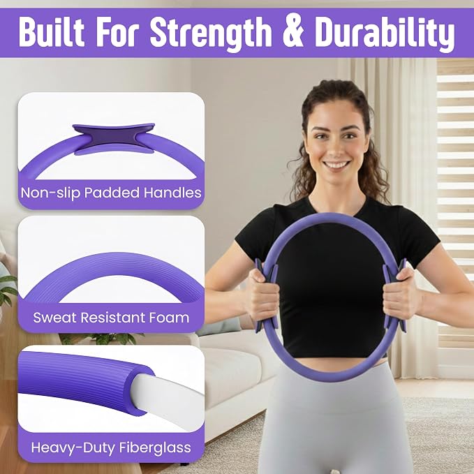 Pilates Kit for Women – 16 Pcs Home Pilates Equipment Set with Magic Circle Ring, Ball, 5 Resistance Bands, Yoga Strap, Ankle Weights, Grip Socks & More | Pilates Starter Kit
