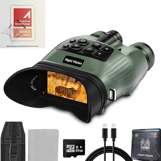Night Vision Goggles 1080P 48MP,3'' HD Display,5X Optical 8X Digital Zoom,IPX4 Waterproof Infrared Night Vision for Camping