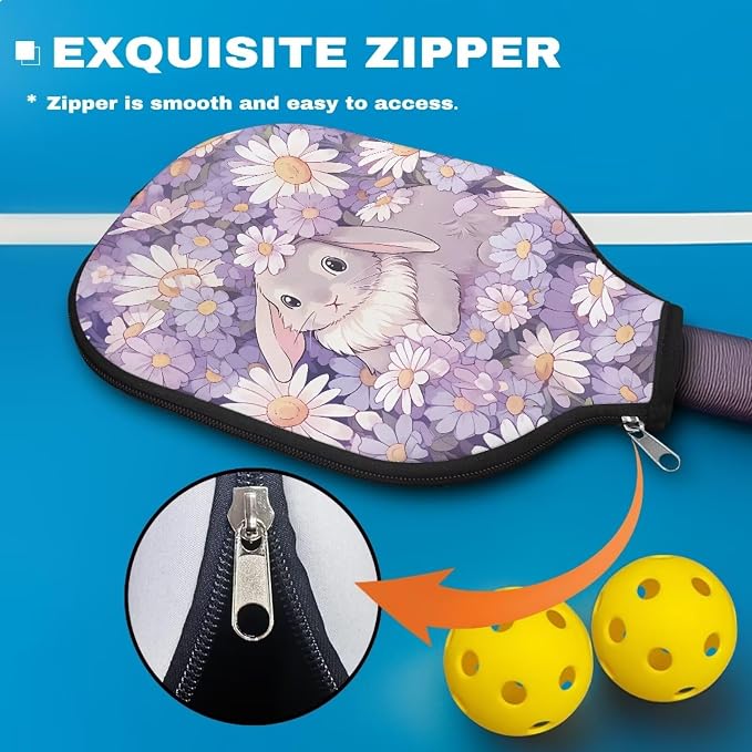 Bunny Pickle Ball Paddle Cover with Zipper 1 Pack Racket Sleeve Portable Pickleball Sports Equipment Case Portable Paddle Covers Fits All Pickleball Paddle Shapes and Sizes Easter Gifts