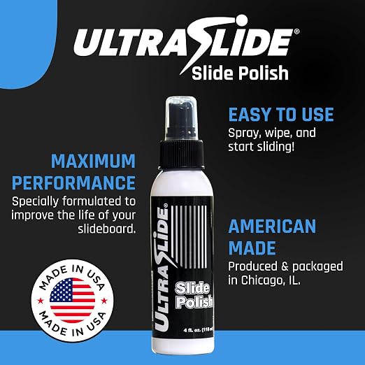Lubricant Spray - 4oz Slide Board Polish - Odorless, Water Based, Multi-Surface Lubricant. Multi-Purpose - Exercise Equipment, Slide Boards, Tiles, Flooring - Surface Care. Made in USA