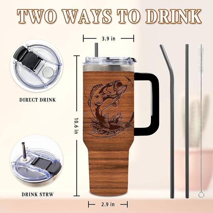 DUUV Fishing Tumbler 40oz, Insulated Fish Cup Gift for Dad Boy Man | Fishing Is My Therapy Tumbler Leakproof, Fisherman Print Water Bottle, Birthday Fathers Day Ideal Gift for Fisherman, 1 Pack