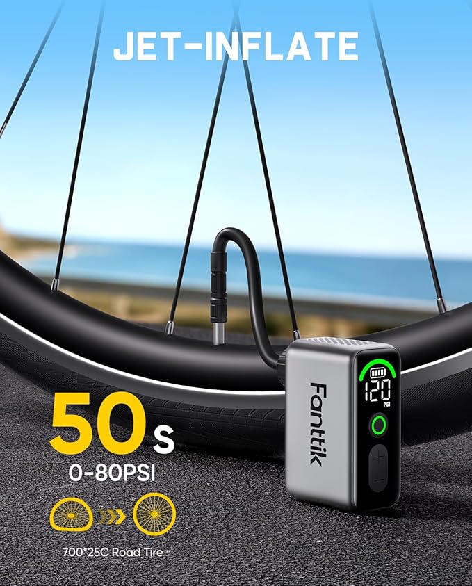 Fanttik X10 Ace Tiny Mini Electric Bike Pump, 120 PSI Compact Bike Pump Electric with Presta and Schrader Valve, Fast Inflate Tiny Bike Pump Portable for Road Bike(4.58oz)