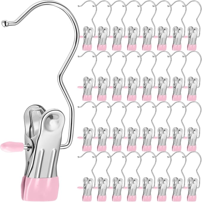 Yinder 250 Pcs Boot Hangers Clips Laundry Hooks Hanging Stainless Steel Clothes Pins Portable Clip Hangers for Closet Travel Socks Pants Handbags Hats Towels (Pink)