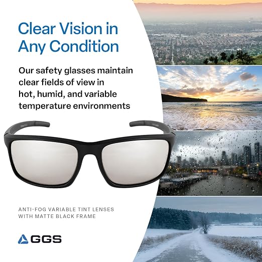 Bullhead Safety Eyewear Pompano Glasses – Anti-Fog, Lightweight, Scratch Resistant, UV Light Blocking Sunglasses for Driving, Golf, Boating, Outdoor Work, Indoor/Outdoor Lens